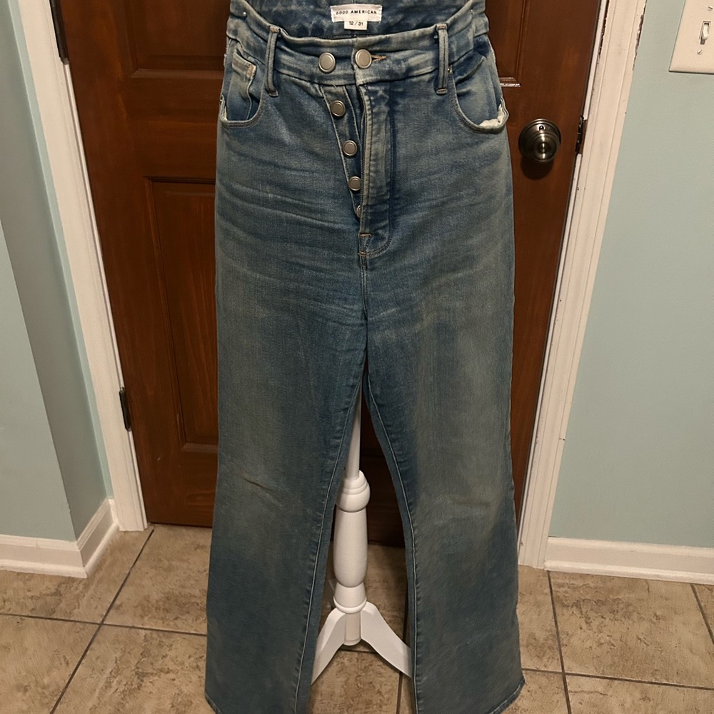 Good American High-Waisted Blue Denim Jeans flare leg